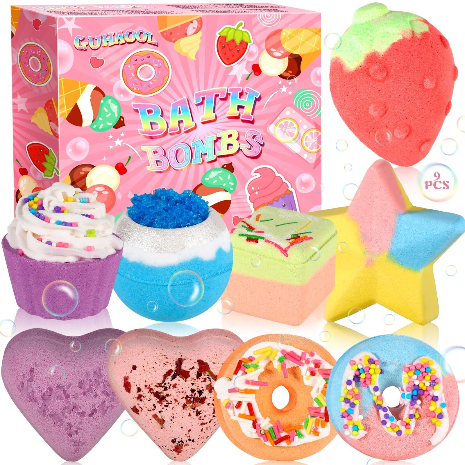 GUHAOOL 9 Pezzi di Bombe da Bagno, Set Regalo per Bombe da Bagno, Bombe (o1h)