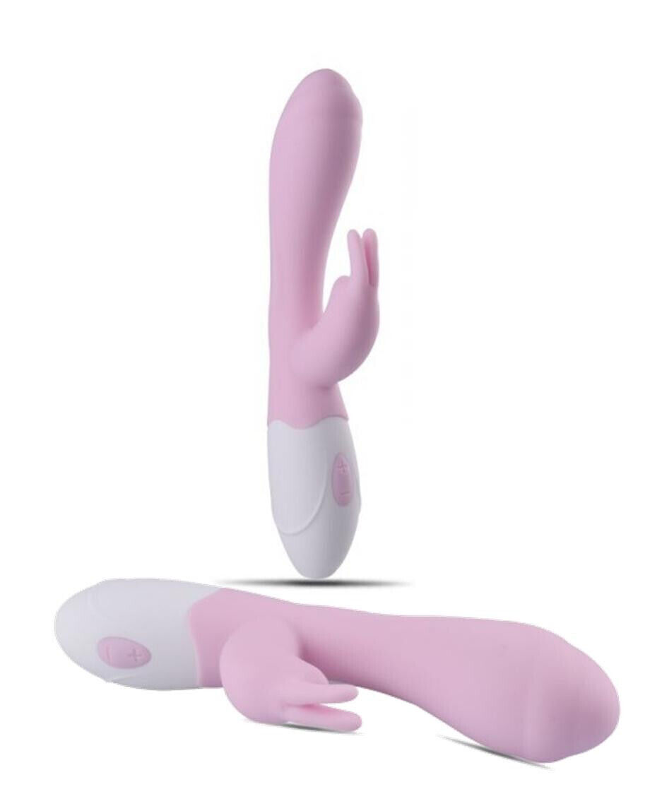 Vibratore rabbit vaginale clitoride doppio fallo dildo vibrante in silicone rosa