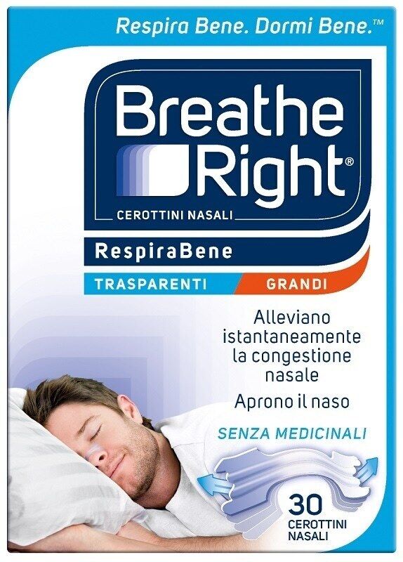 Breathe Right Cerottini Nasali Respira Bene Trasparenti Grandi, 30 cerottini