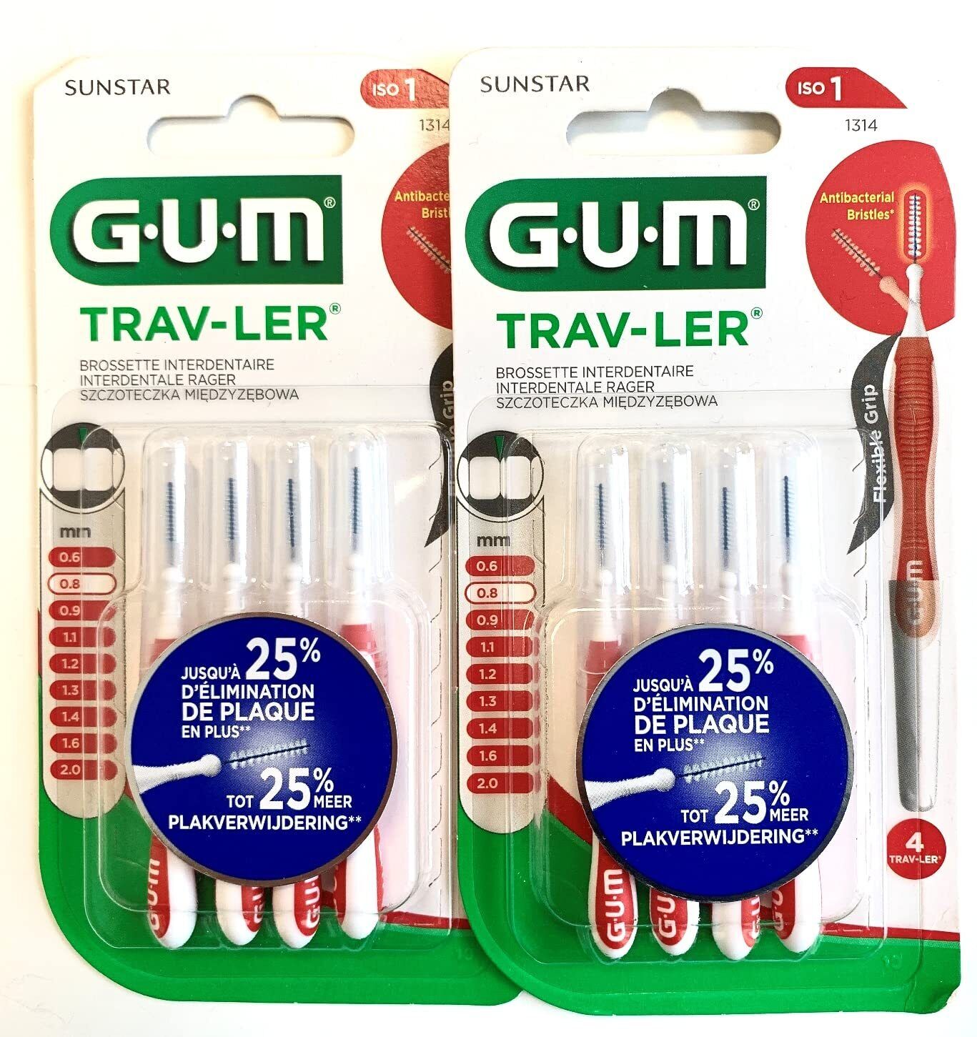 GUM Proxabrush Travler 4 Spazzole Interdentali - Rif: 1314: 0,8 mm (2) (E3x)
