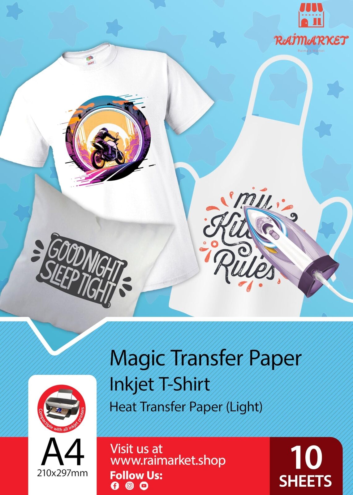 Raimarket Carta Transfer Termoadesiva Stampa su Tessuto DIY Trasferibile |10 ...