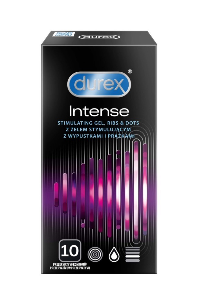 Durex Profilattici a superficie stimolante intensa con gel Desirex, 10 pezzi