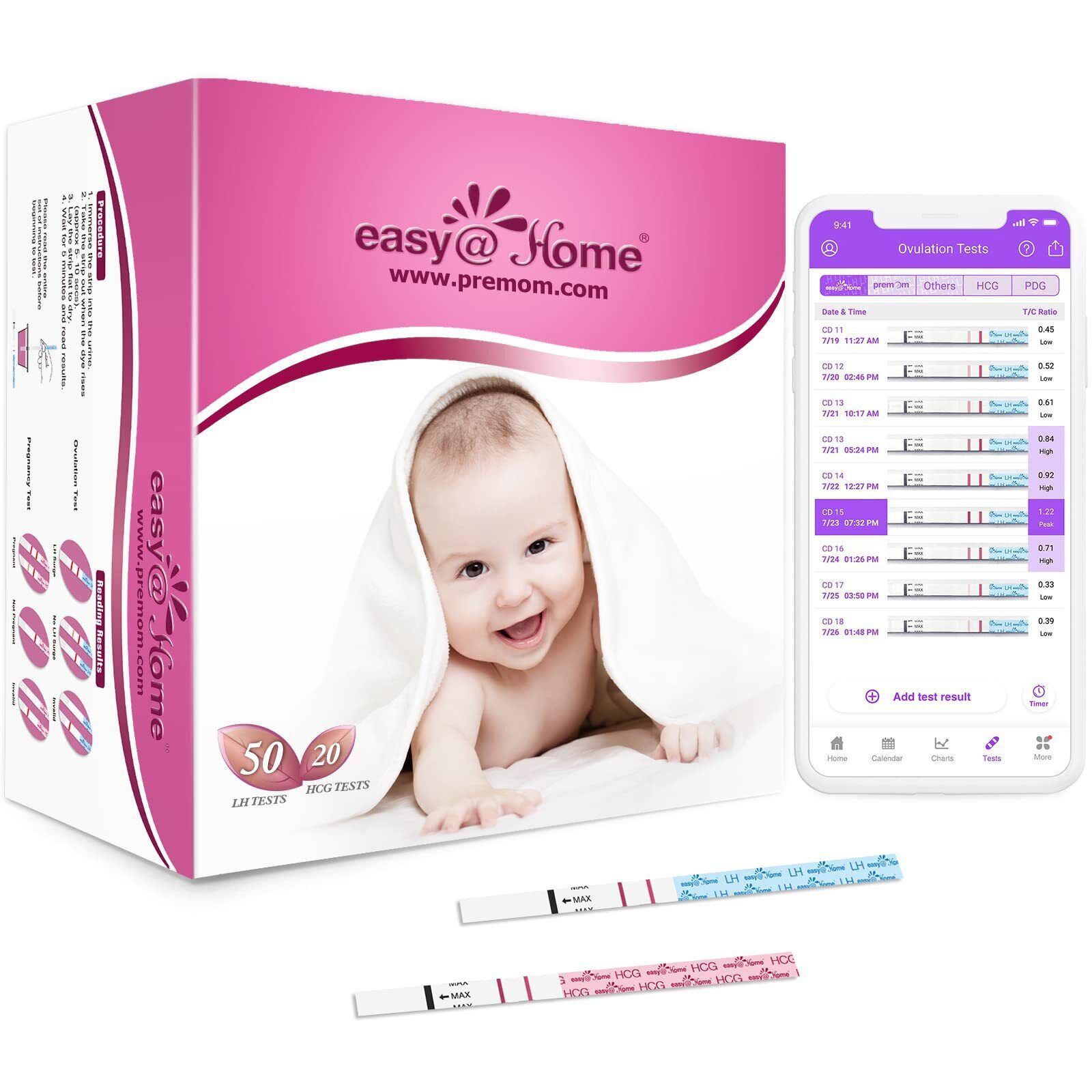 Easy@Home 50 Test Ovulazione e 20 Test Gravidanza, Aumenta le tue (k1R)