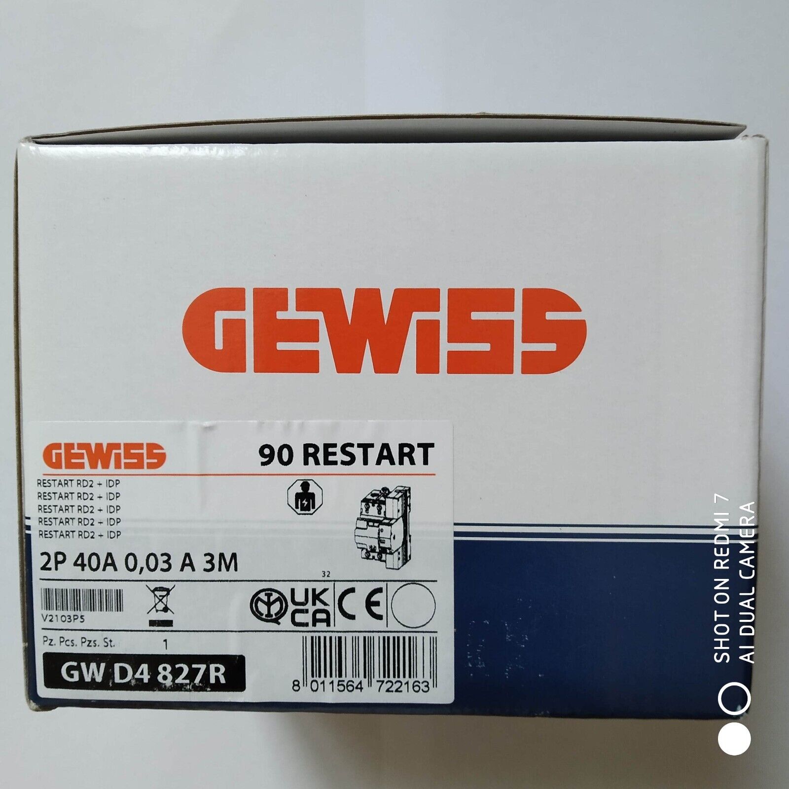 GEWISS RESTART GW D4827R 2P 40A 0,03A Tipo A - adatto fino a 6,6kW GWD4827R