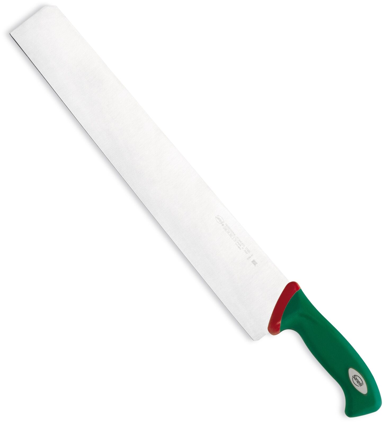 37707 SANELLI PREMANA COLTELLO SALUMIERE PER SALATI CON MANICO VERDE E ROSSO CM.