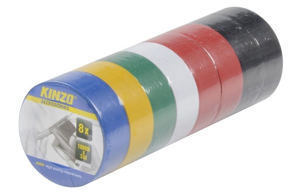 Set Nastro Isolante Confezione 8 Pezzi Nero, Rosso, Bianco, Verde, Giallo, Blu'