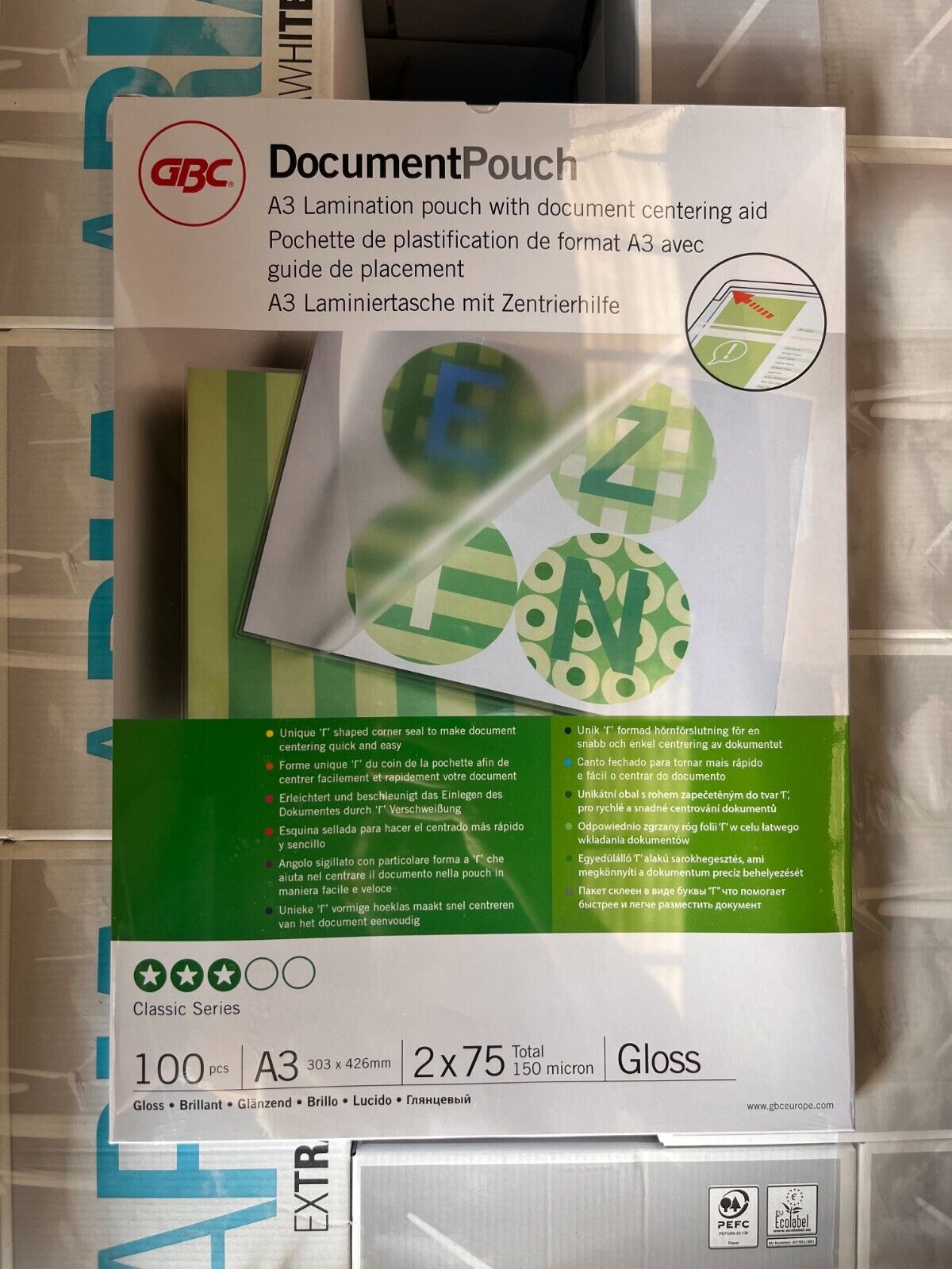 GBC 3200745 POUCHES PER PLASTIFICATRICI A3 (303x426mm) 2x75mic GLOSS conf 100pcs