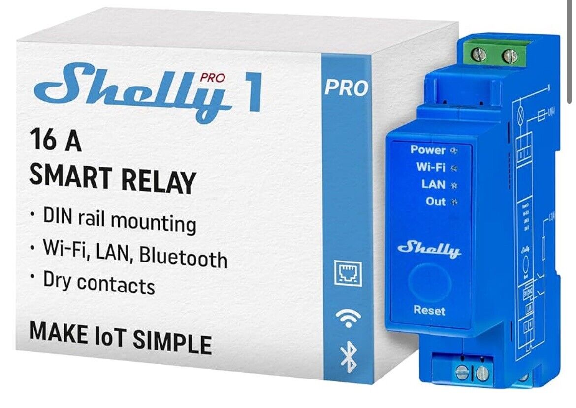 SHELLY PRO 1 Relè Montabile su Guida DIN a 1 canale, Wi-Fi LAN e Bluetooth Alexa