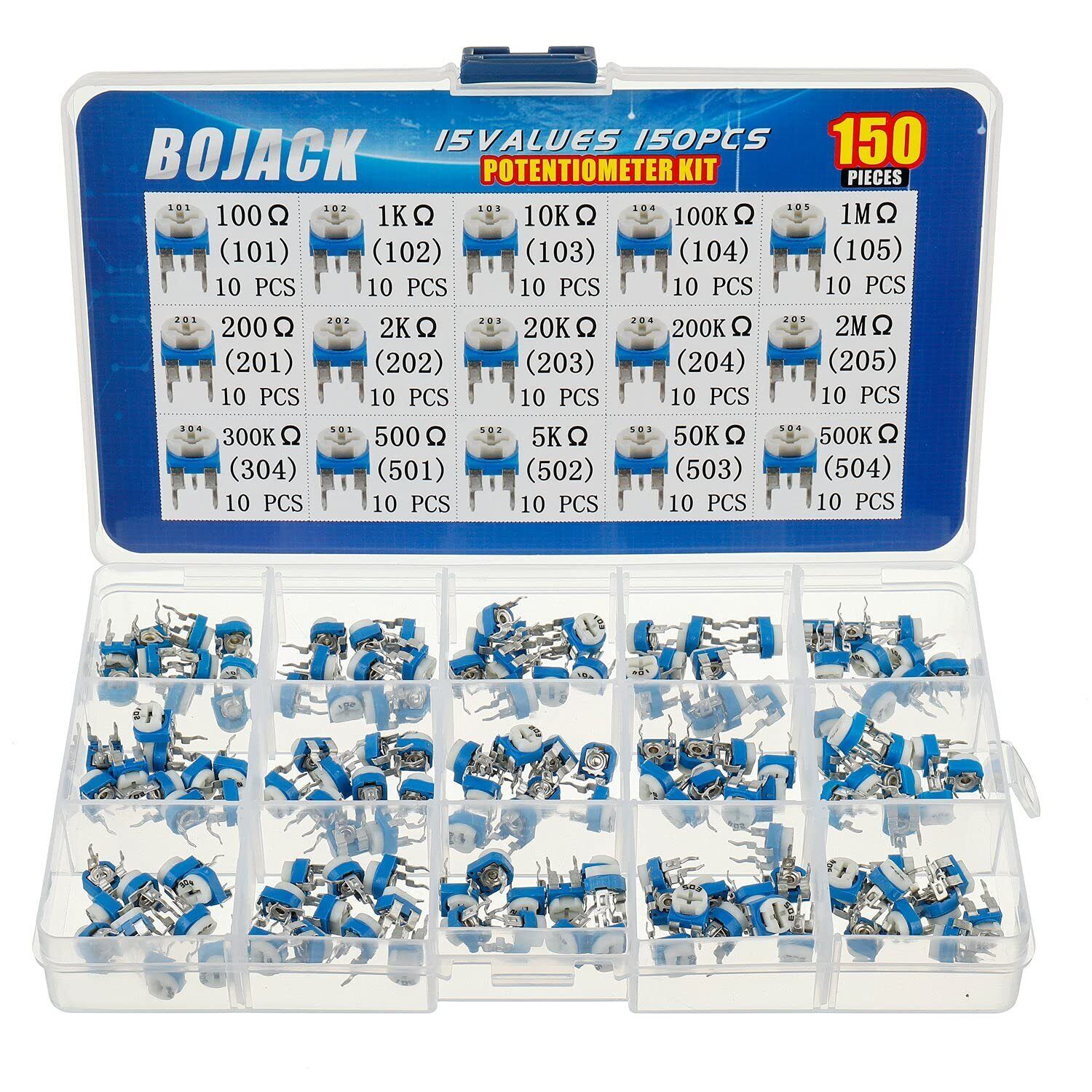BOJACK 15 Valori 150 pezzi 100 Ohm- 2M Ohm Resistore variabile 6mm Potenziome...