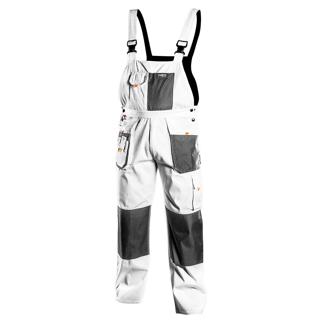 Pantaloni da lavoro con bretelle, bianco, HD, taglia L/52