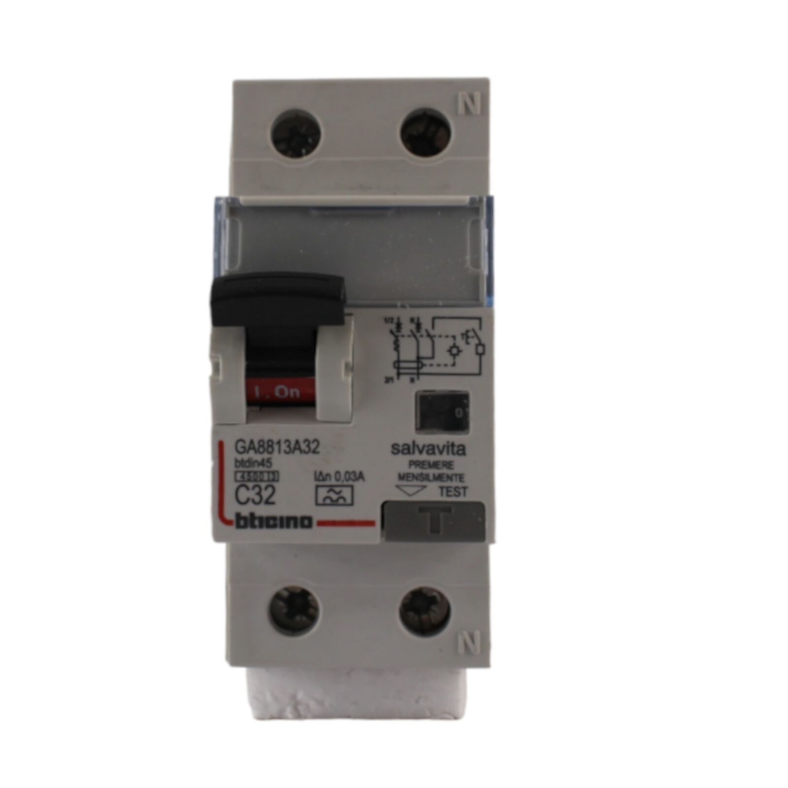 Interruttore magnetotermico differenziale classe A 1P+N 0,03 32A 4,5kA  Bticino