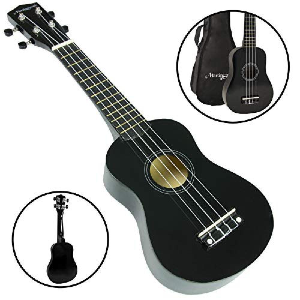 (TG. 21") Martin Smith Soprano Ukulele Con Ukulele Bag - Nero - NUOVO