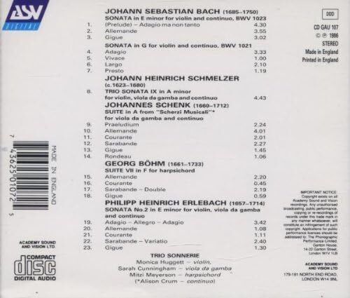 Trio Sonnerie Sonatas for Violin and Continuo (Trio Sonnerie) (CD) Album