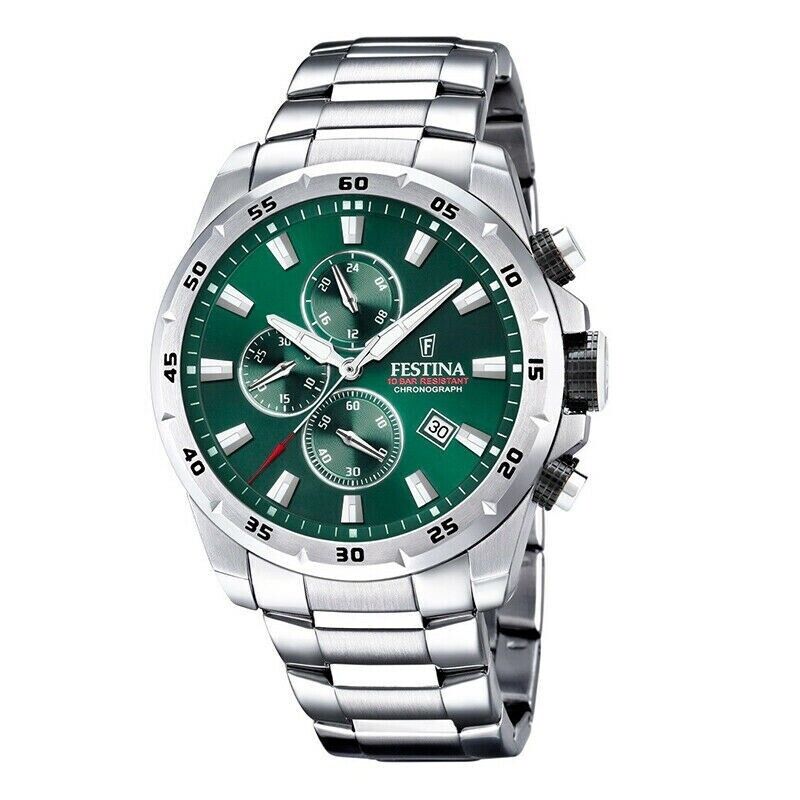 Orologio Uomo Cronografo Festina F20463/3 Con Quadrante Verde Cinturino Acciaio