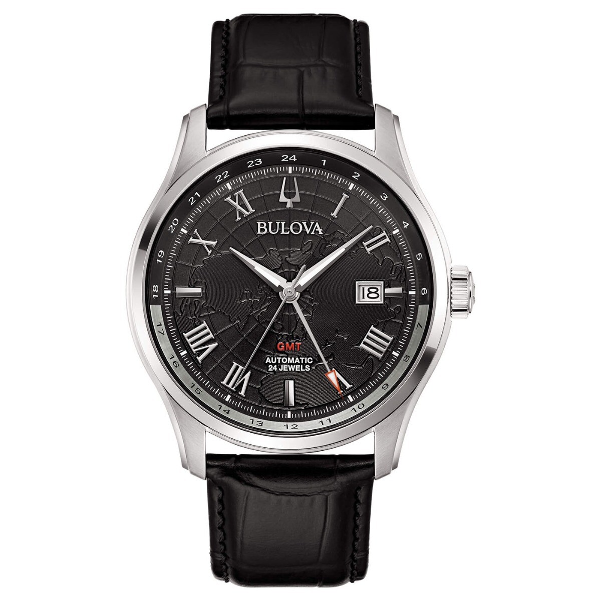 Bulova Orologio Uomo Wilton GMT Automatico Quadrante Nero 43mm 96B387