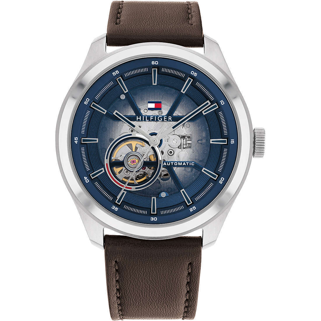 Orologio Automatico Uomo TOMMY HILFIGER MASON 1791888 Pelle Marrone Blu