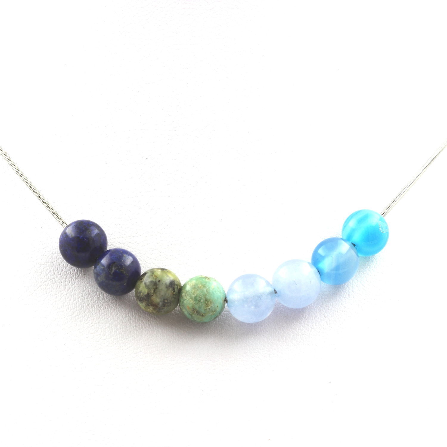 Minerali Collezione. Collana Perle Lapislazzuli + Agata Phylum Blu+AIGUE-M