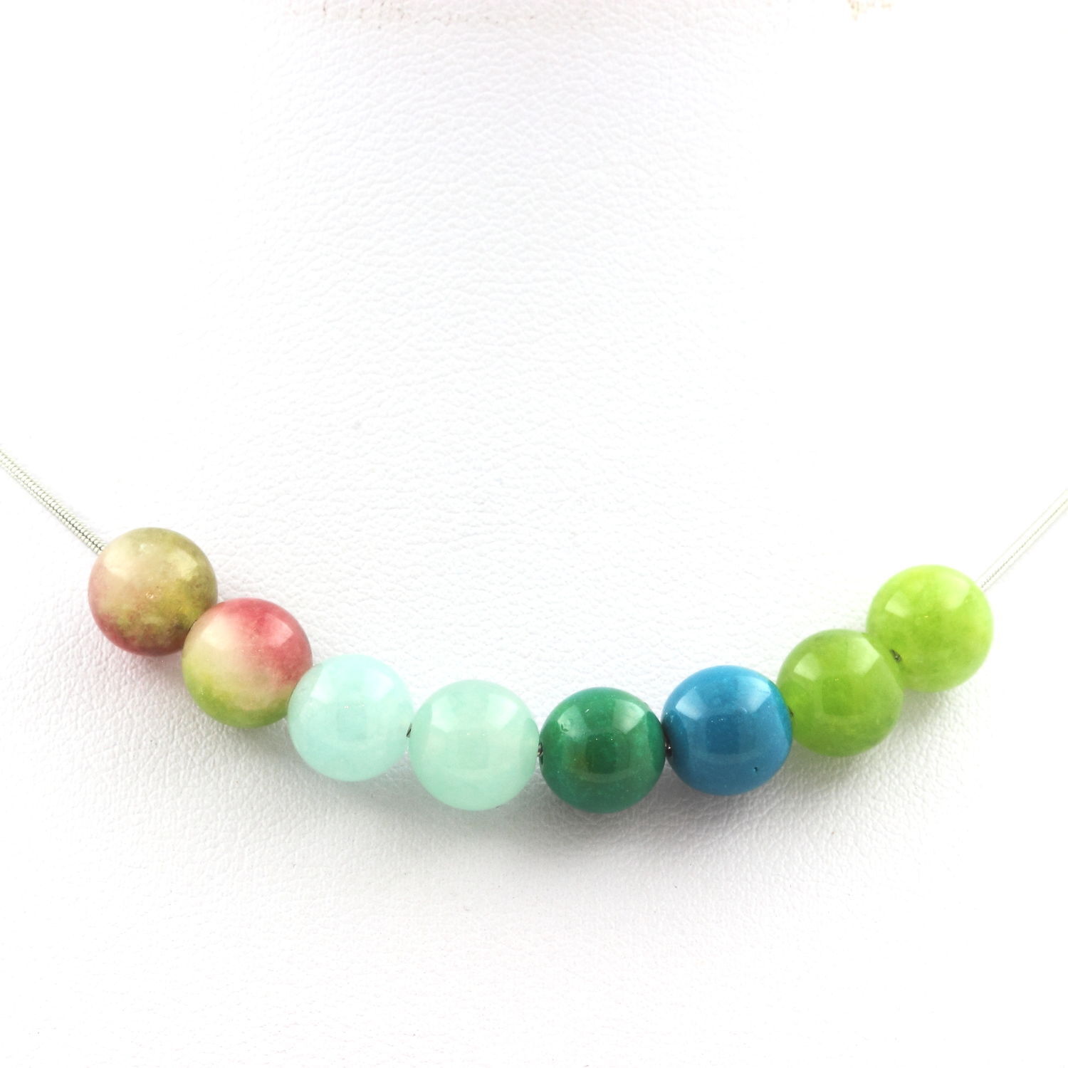 Minerali Collezione. Collana Perle Peridoto+Crisocolla+Angelite+Tourmali