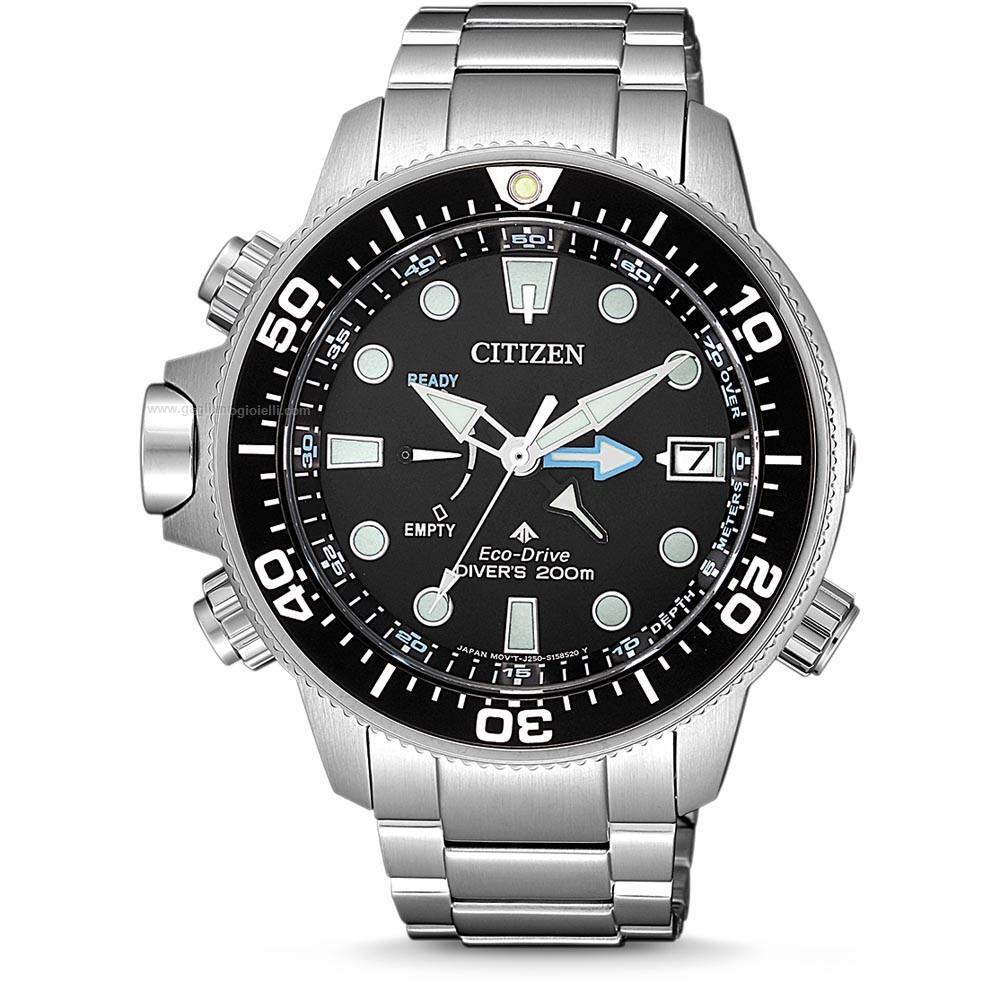 Citizen Orologio Aqualand Eco-Drive Diver 200mt Nera Cinturino Acciaio BN2031...