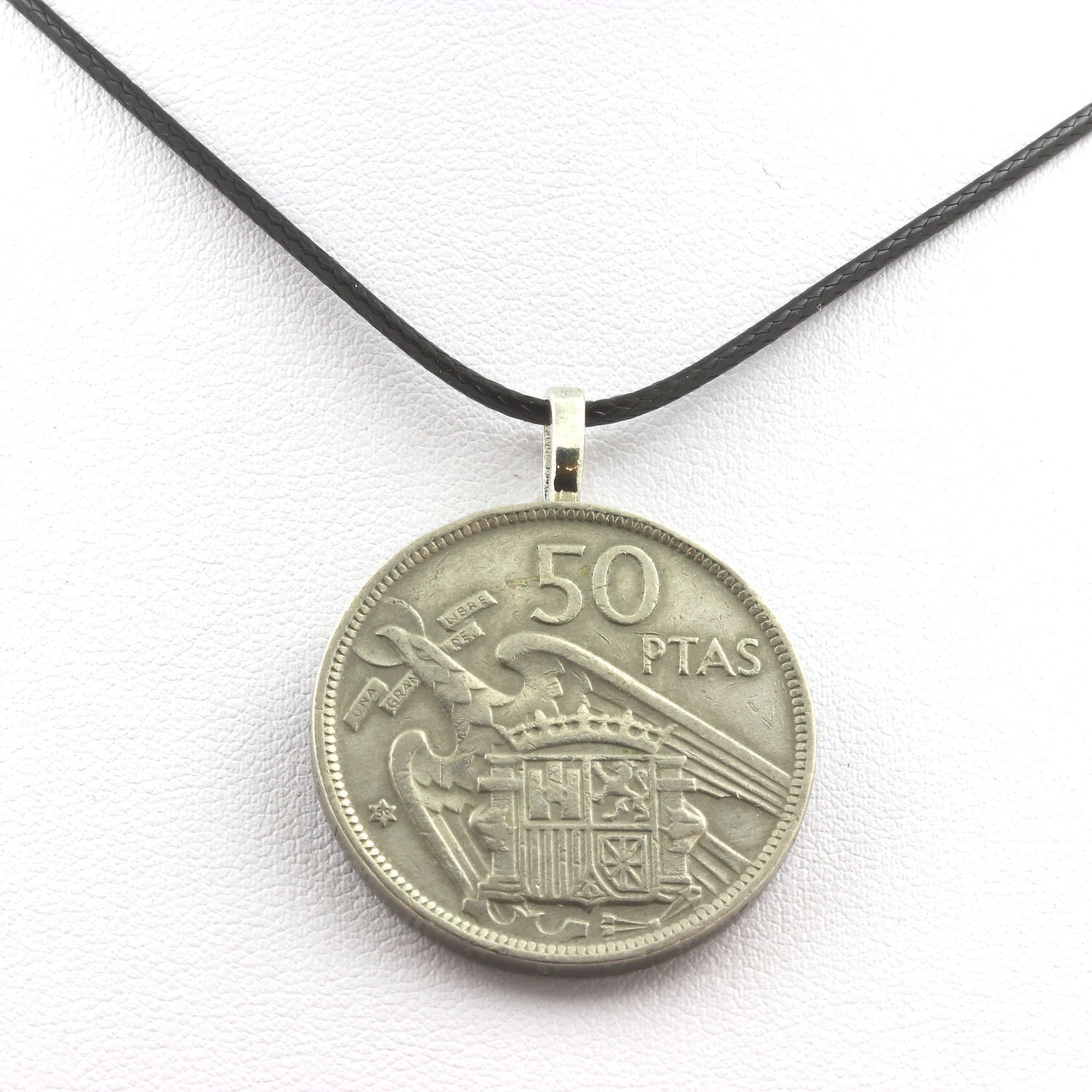 Minerali Collezione. Collana Moneta Spagna 50 Pesetas Franco. Cordoncino
