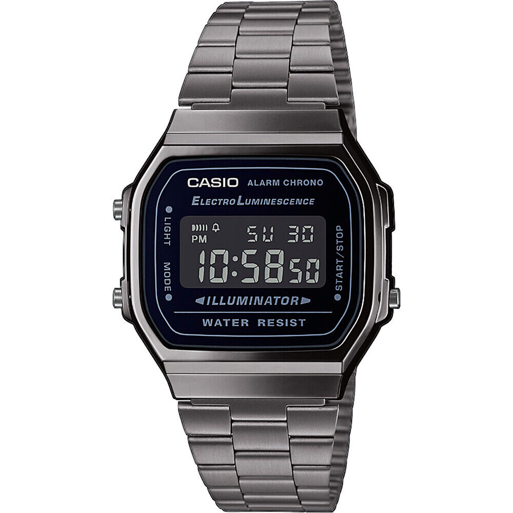 Orologio CASIO A168WEGG-1B Acciaio Nero Digitale Chrono Alarm Unisex VINTAGE