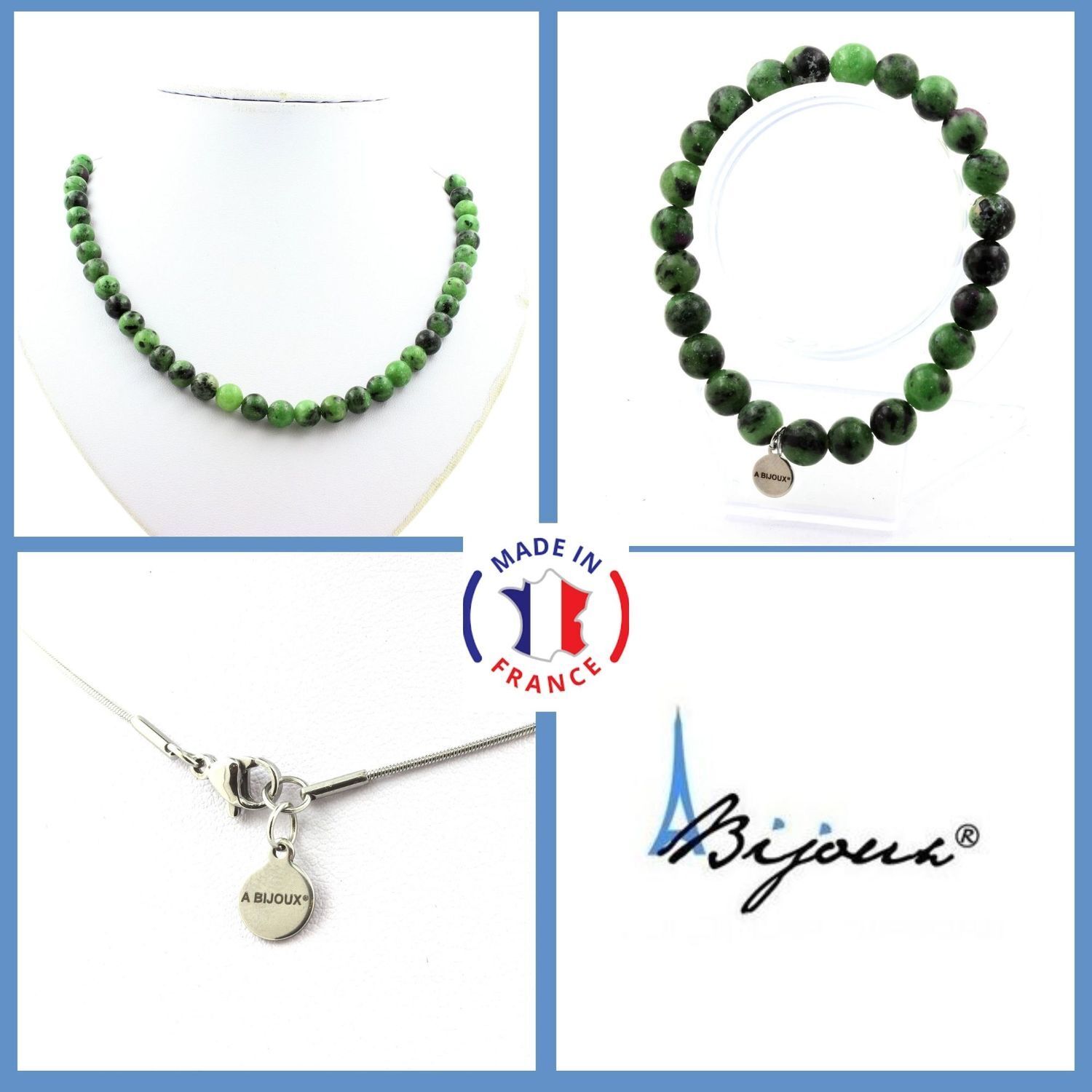 Minerali Collezione. Parure Gioielli Braccialetto Collana Perle Epidoto D -