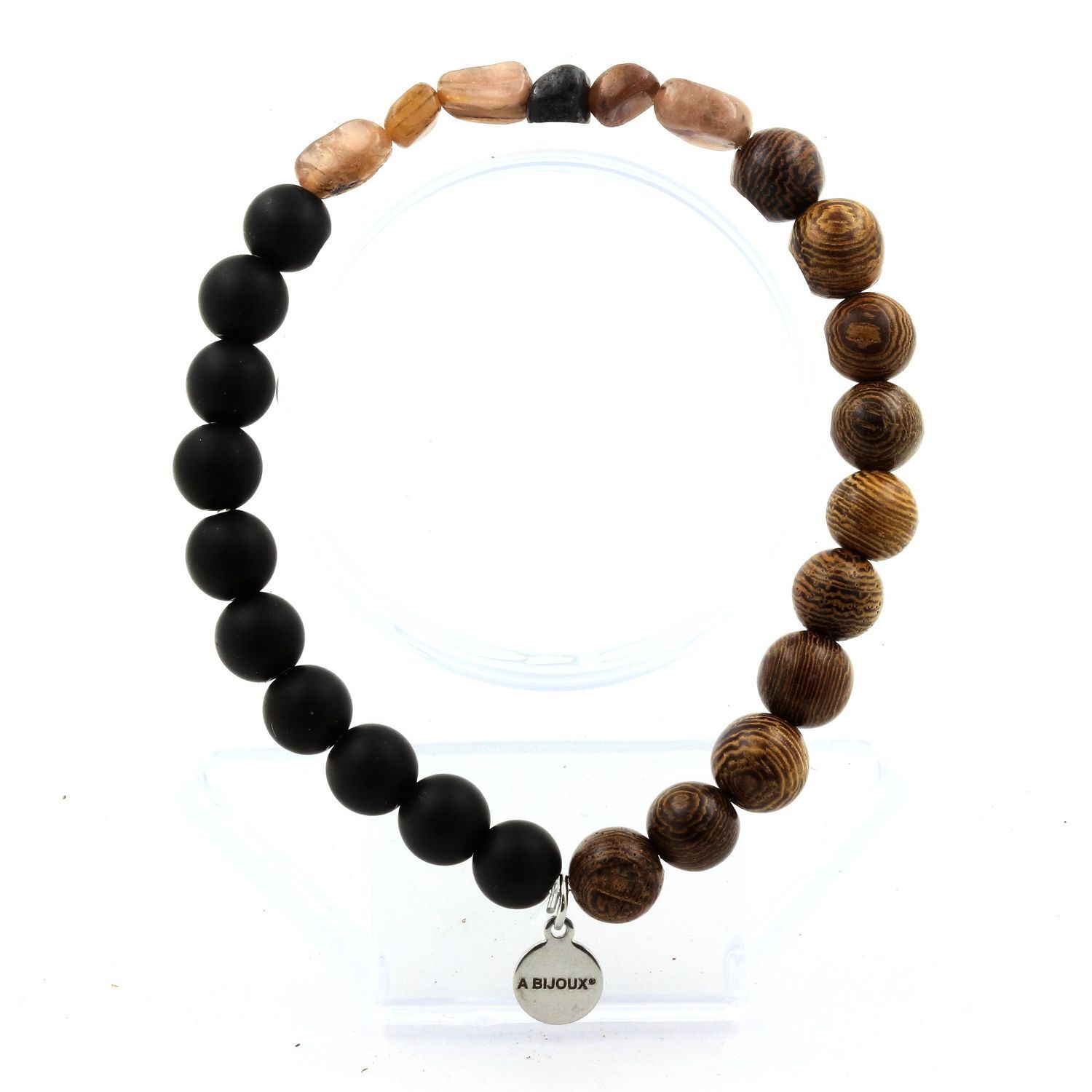 Minerali Collezione. Braccialetto Andalusite Di USA + Perle Onyx Nero Opaco +