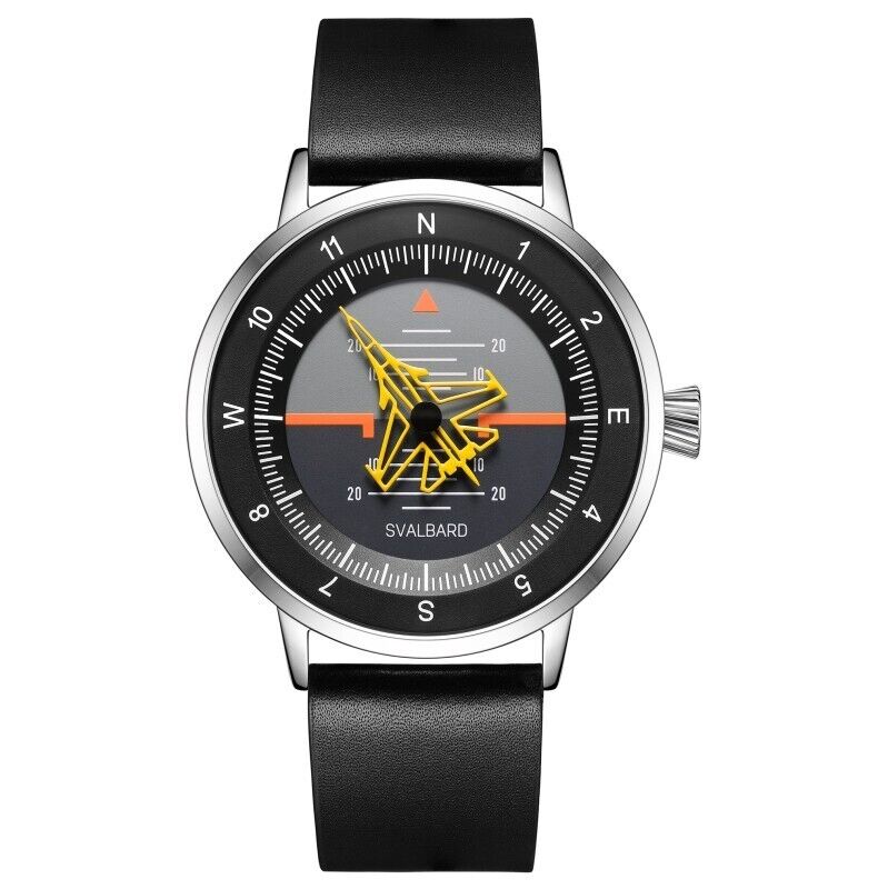 Svalbard FLIGHT AB15 Swiss Quarzo Acciaio Pelle Zaffiro Orologio Pilot Uomo