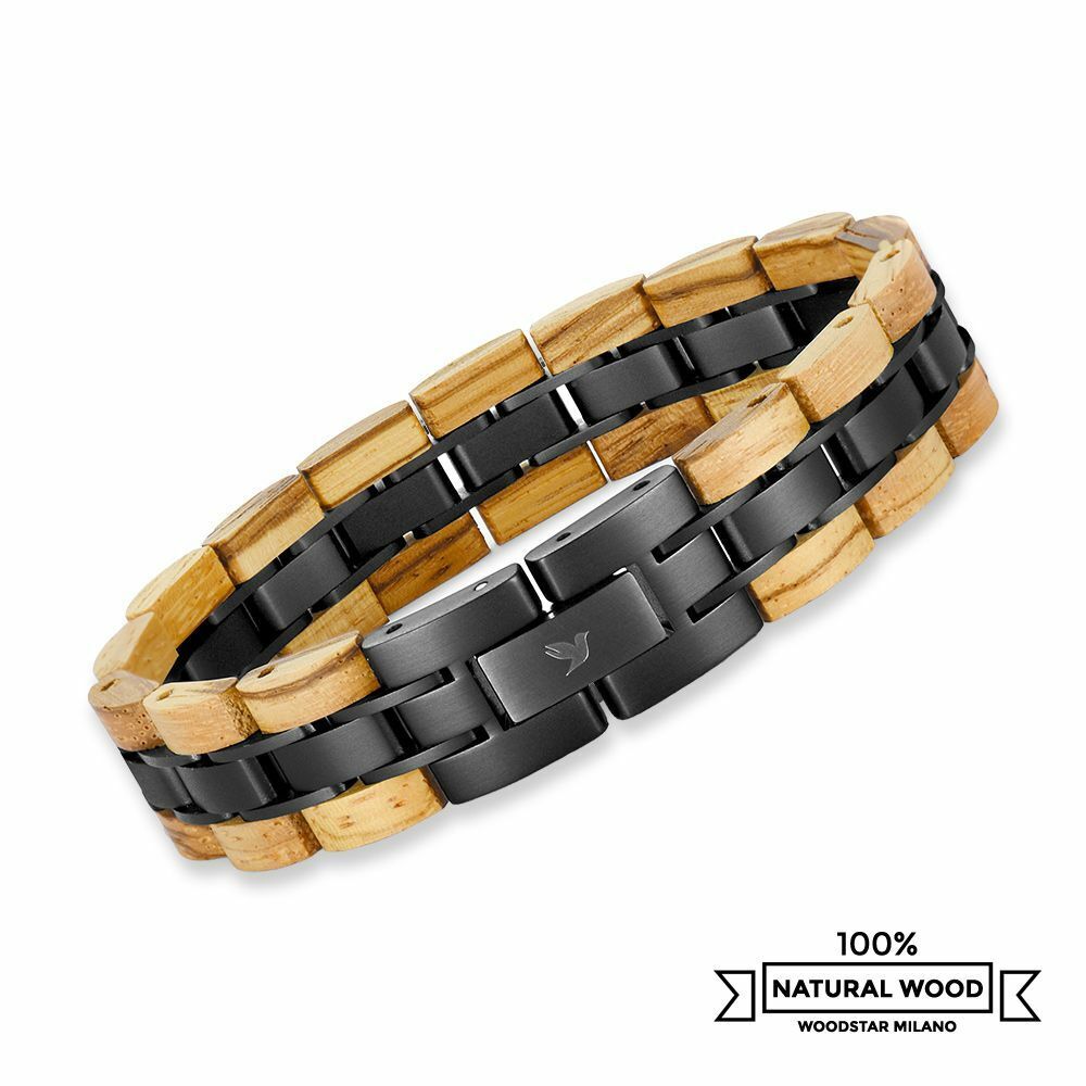 Armband aus Holz und Edelstahl | Herrenarmband | Bracciale legno Woodstar Milano