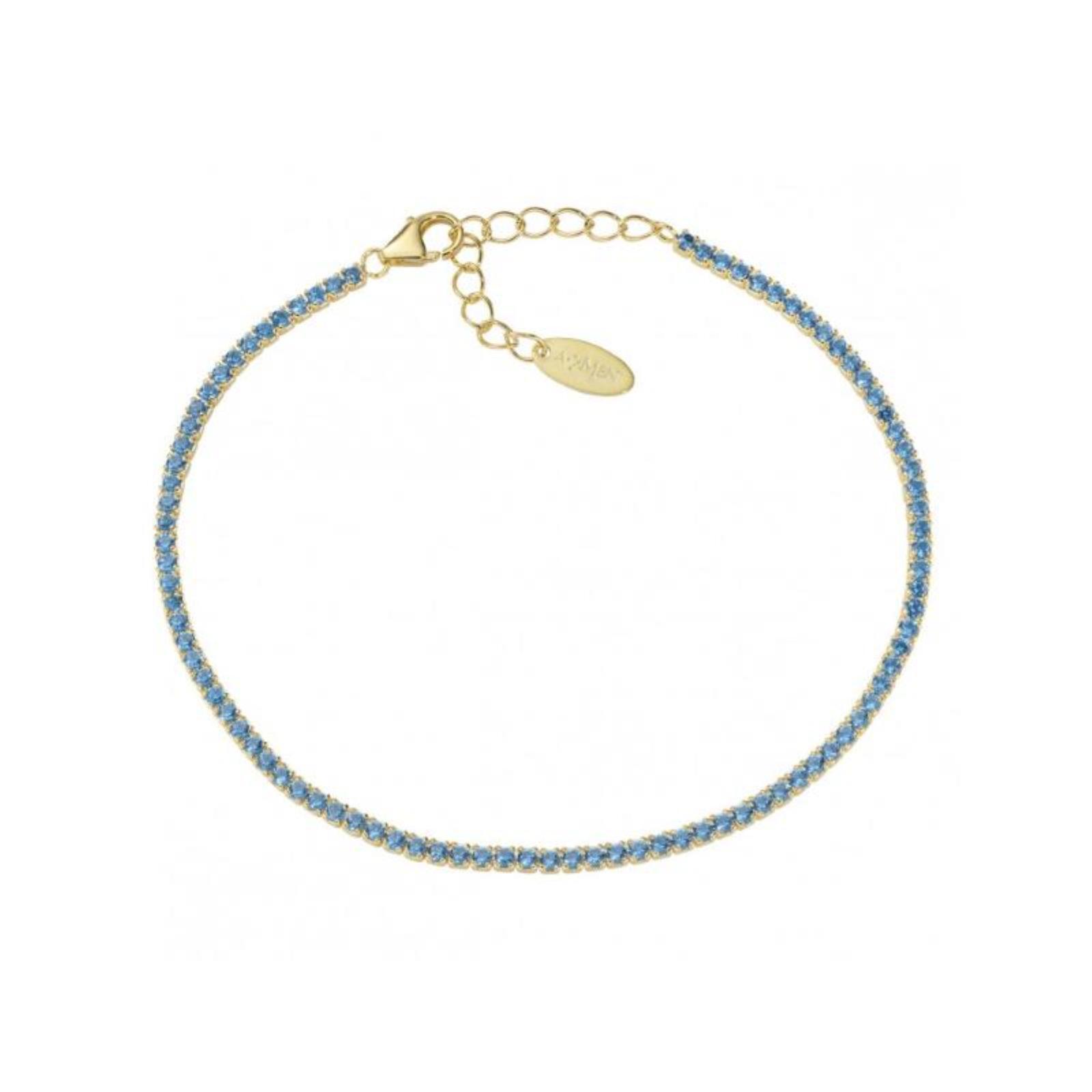Bracciale tennis Amen | Tennis Mania | in argento 925 dorato con zirconi celesti