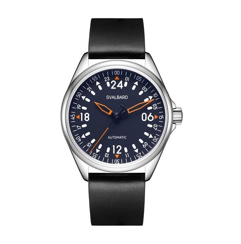 Svalbard TRASER GH55 Automatico Acciaio Nero Pelle Pilot 24H Orologio Uomo