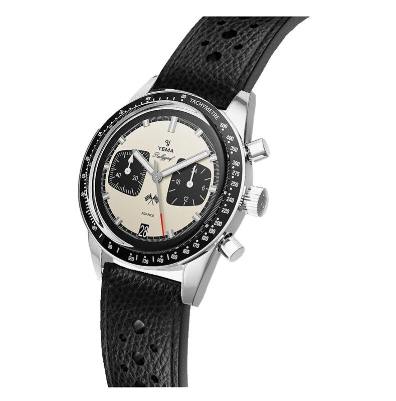 YEMA Rallygraf Panda Acciaio Ibrido Meccanico Quarzo Pelle Bianco Orologio Uomo