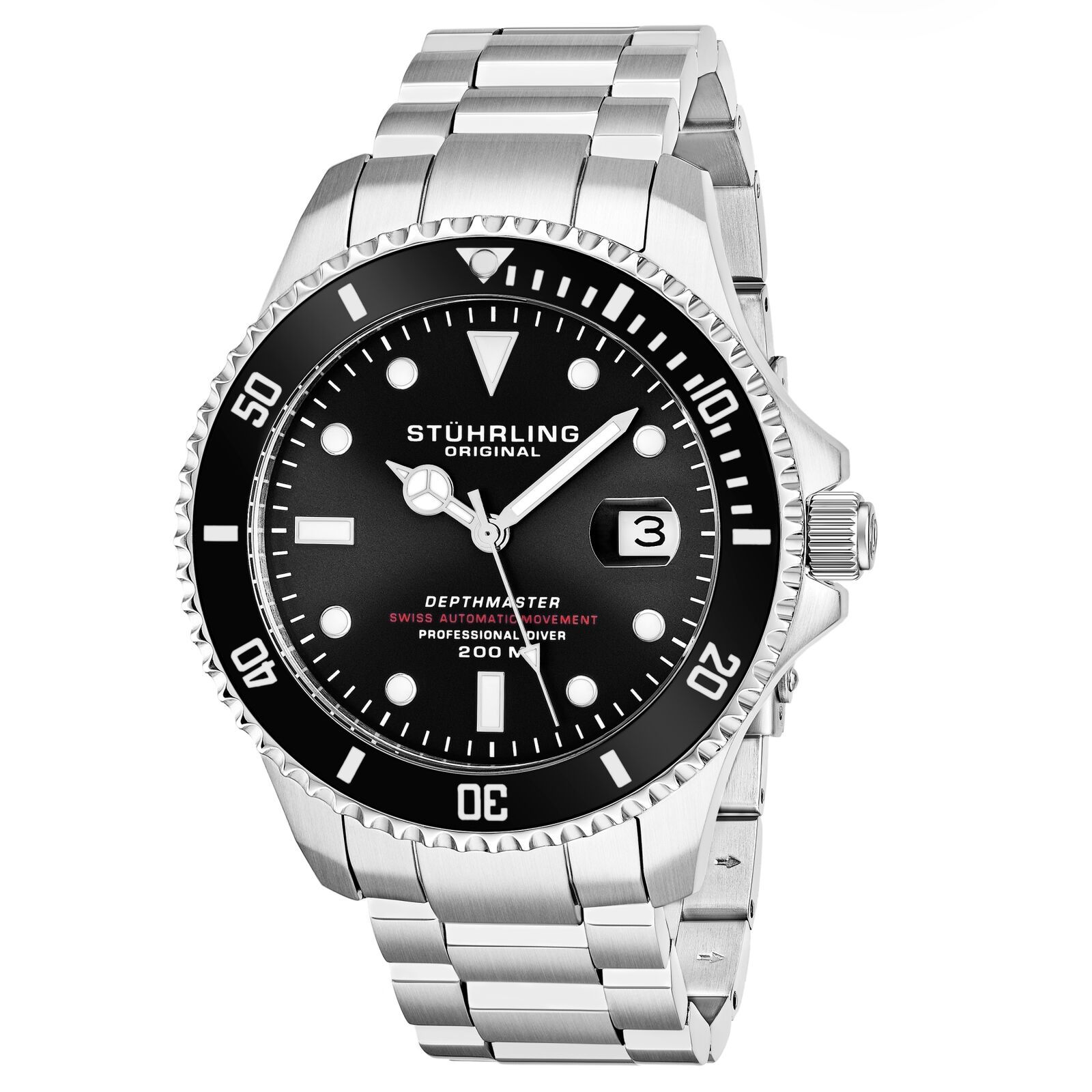 Stuhrling 883 01 Depthmaster Swiss Automatico Diver Acciaio da Uomo Orologio