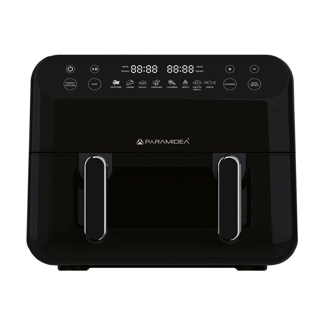 PYRAMIDEA Friggitrice ad Aria 12 Lt 2400 W con Timer e Termostato Nero AF1220B