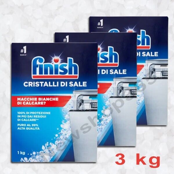 FINISH CRISTALLI DI SALE CURA LAVASTOVIGLIE PROTEZIONE DAL CALCARE 3 Kg PURO 99%