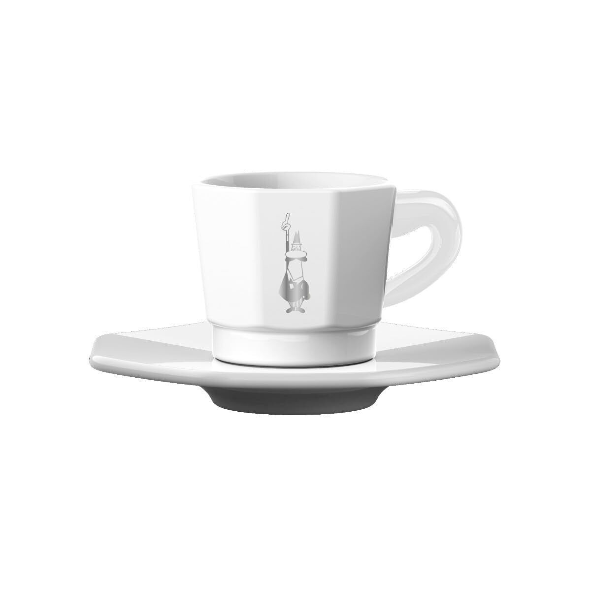 Bialetti Tazzine Ottagonali Set 4 Tazzine Bianco e Silver 75 ml