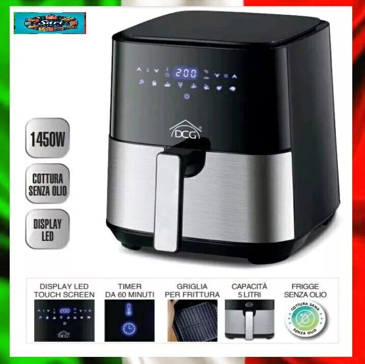 Friggitrice AD ARIA 5 LITRI Dsplay digitale Touch Screen Timer Potenza 1450 W