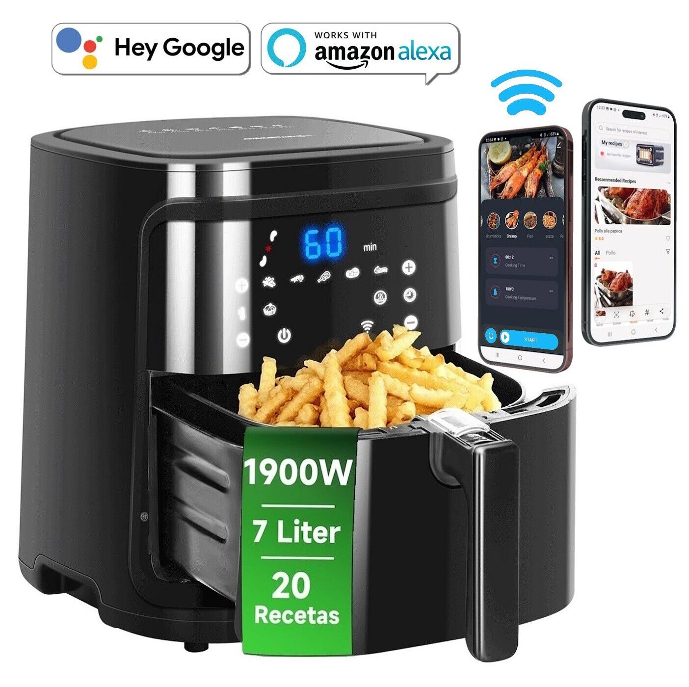 AIGOSTAR SMART CUBE FRIGGITRICE AD ARIA SMART WIFII 7 LITRI 1900W BLACK ALEXA