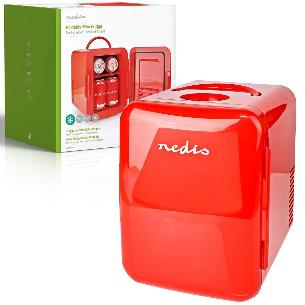 MINI FRIGO FRIGORIFERO PORTATILE 4LITRI ROSSO CASA BARCA CAMPER 12 220VOLT NEDIS