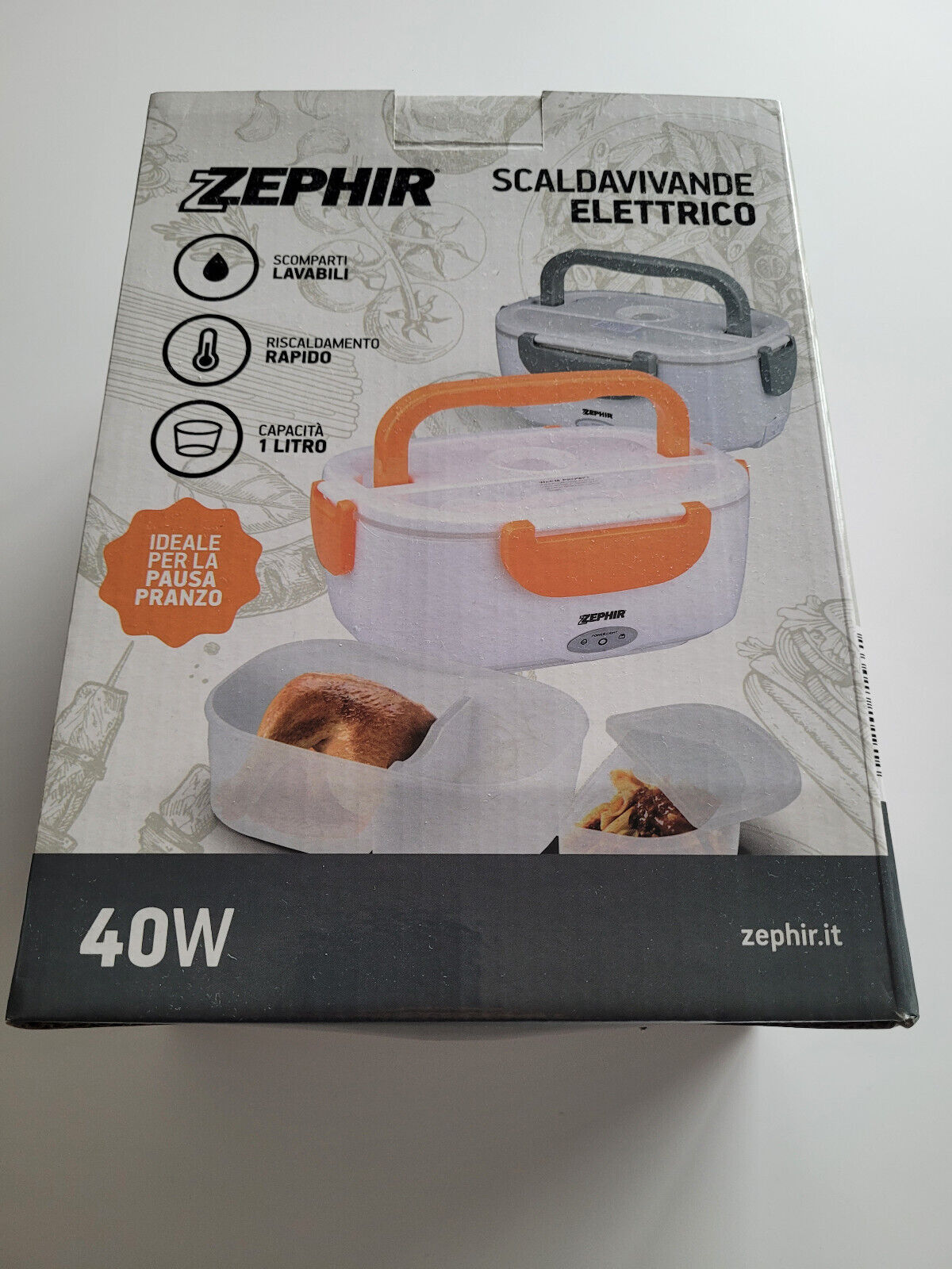 Zephir Scaldavivande elettrico portatile Scalda vivande 40W col arancione ZHC66