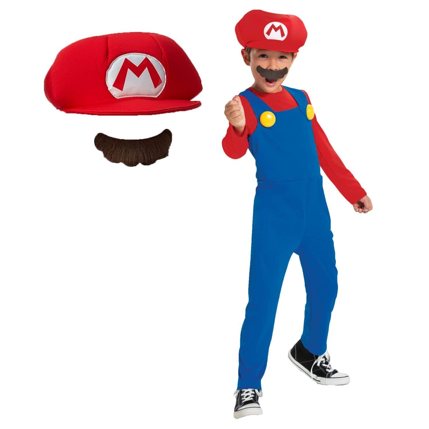 DISGUISE Official Nintendo Super Mario Costume Kids includes Mario Hat, Mario Fa