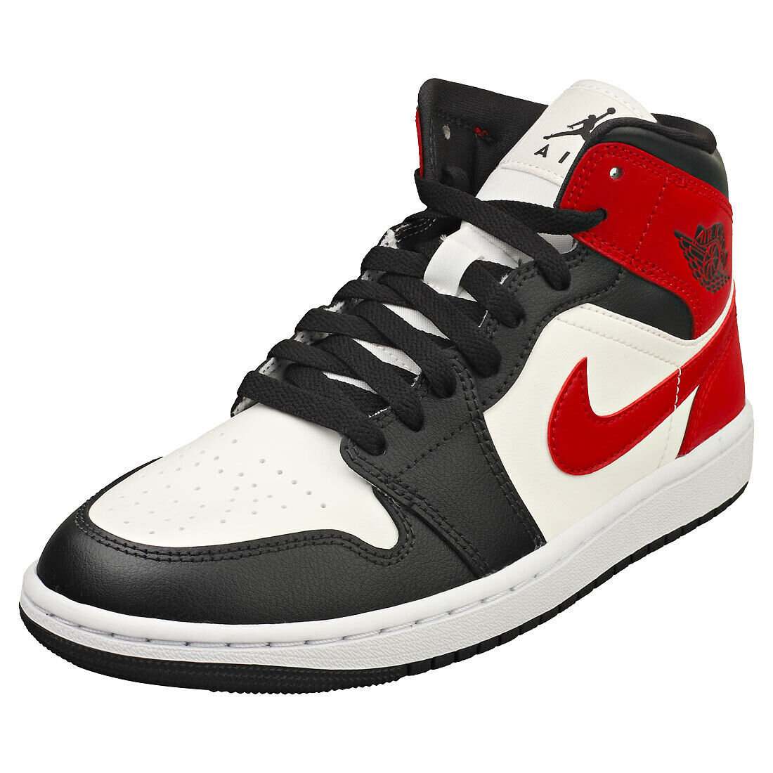 Nike Air Jordan 1 Mid Donna - Sneakers Pelle e Tessuto Nero Bianco Rosso - 43 EU