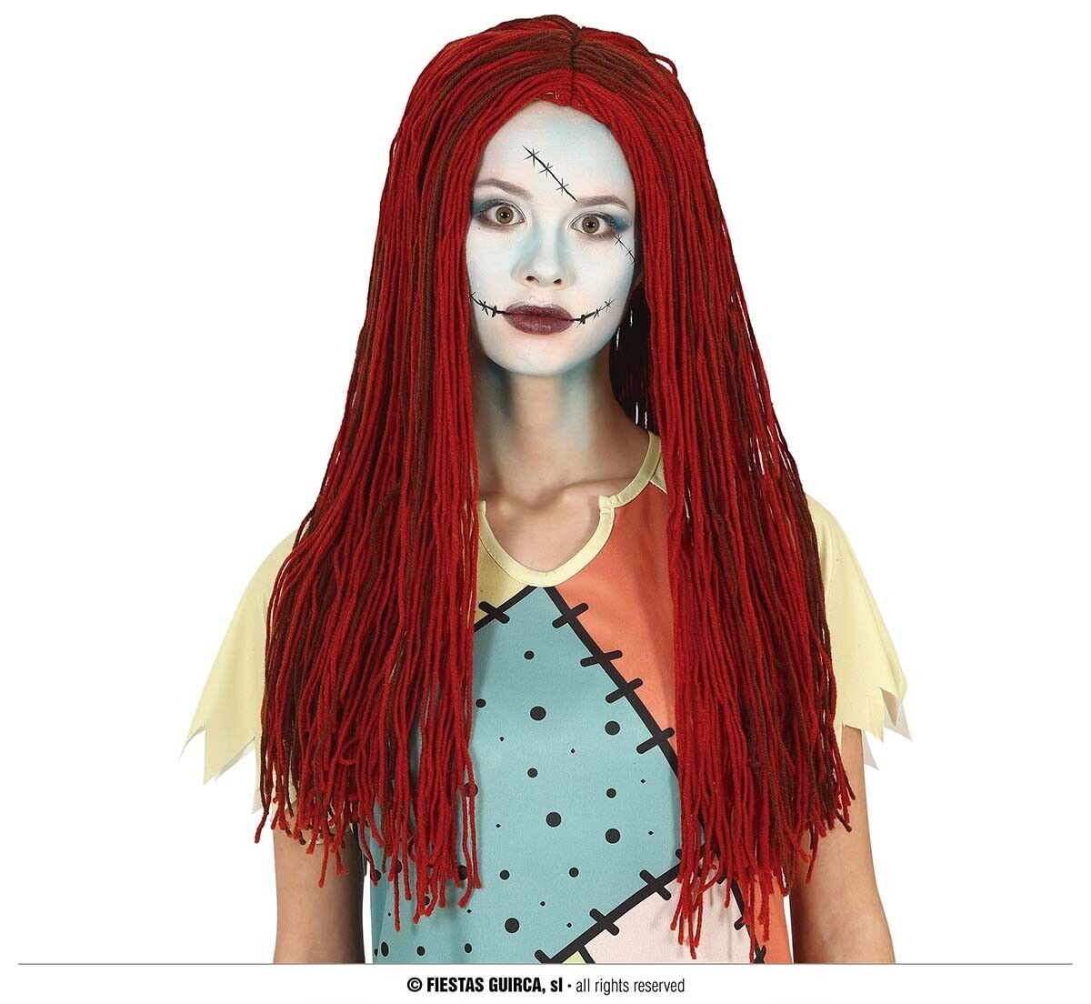 CARNEVALE HALLOWEEN PARRUCCA LUNGA LANA BAMBOLA RAG DOLL SALLY NBC COSPLAY 48015
