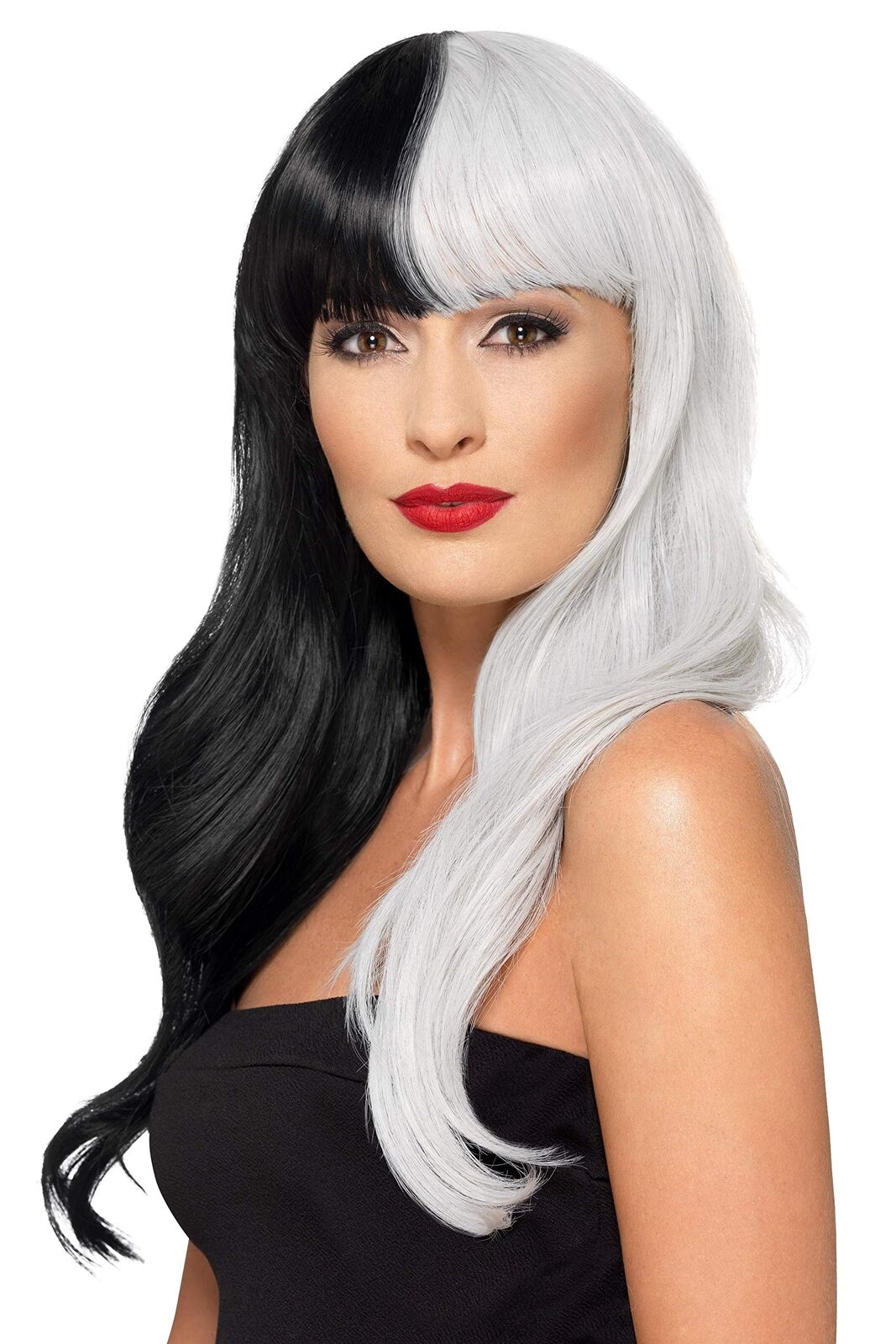 Smiffys Deluxe Wig, Half & Half With Fringe, Black & Grey