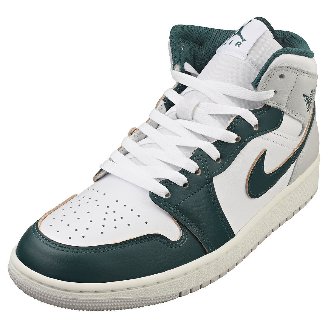 Nike Air Jordan 1 Mid SE Uomo - Sneakers Moda in Pelle Bianco e Verde - 44 EU