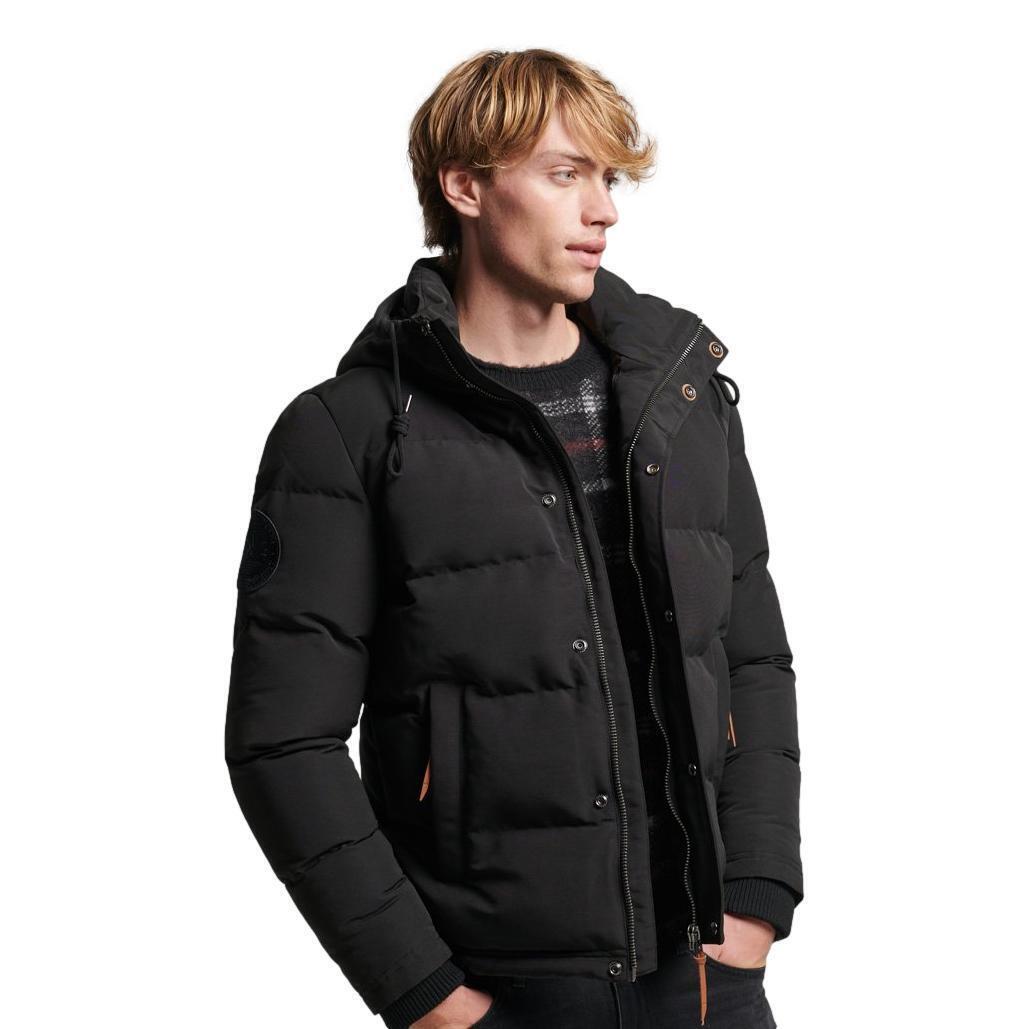 Superdry Uomo Everest Corto con Cappuccio Giubbotto Imbottito - Nero Jet - L