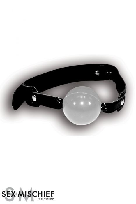 SS100-24 Sex & Mischief Morso Bavaglio in Pelle Nera con BallGag Morbida Rossa