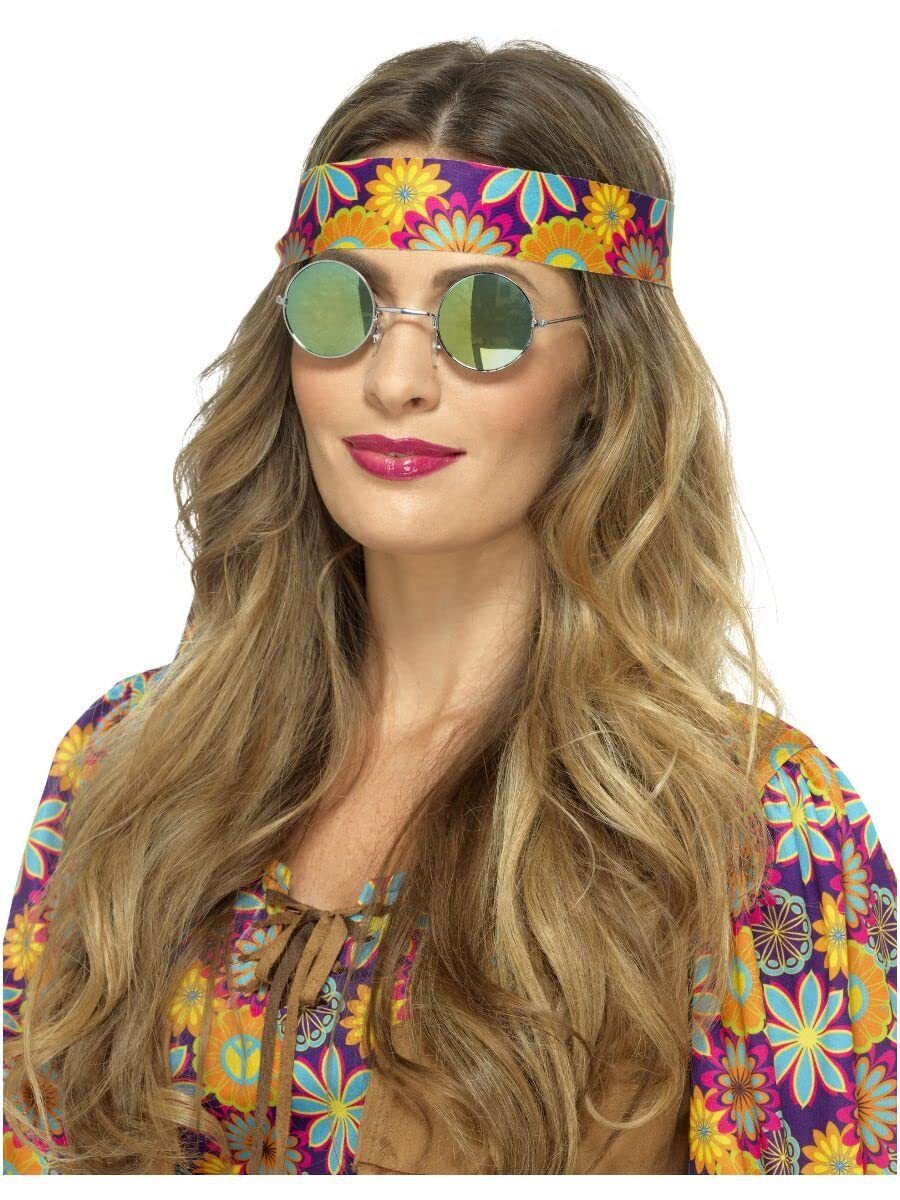 Smiffys Hippie Specs, Mirrored, Green & Blue