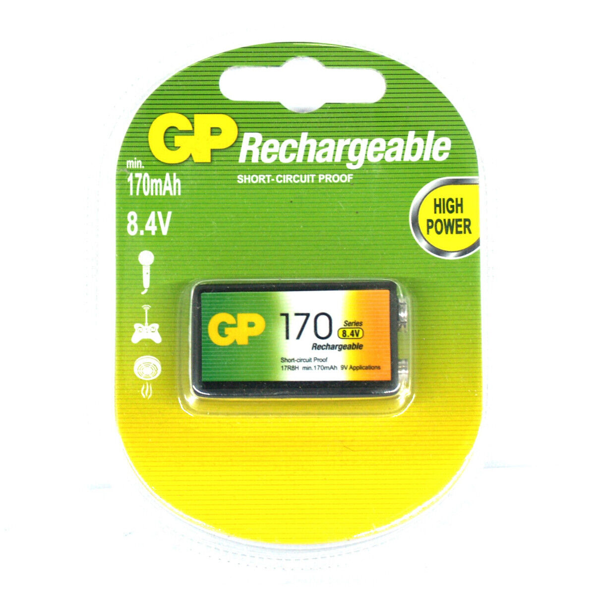 Blister da 1pz., 9 Volt , Ni-MH batteria ricaricabile 9V da 170mAh 17R8H