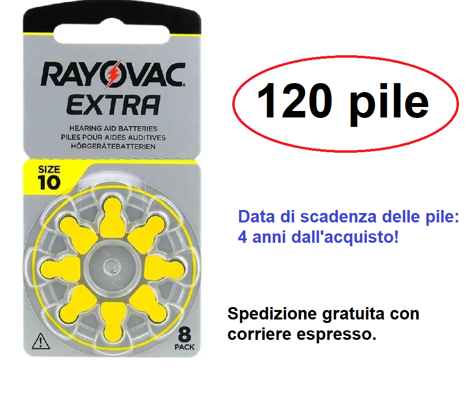 120 pile batterie  RAYOVAC Extra   10   per apparecchi acustici